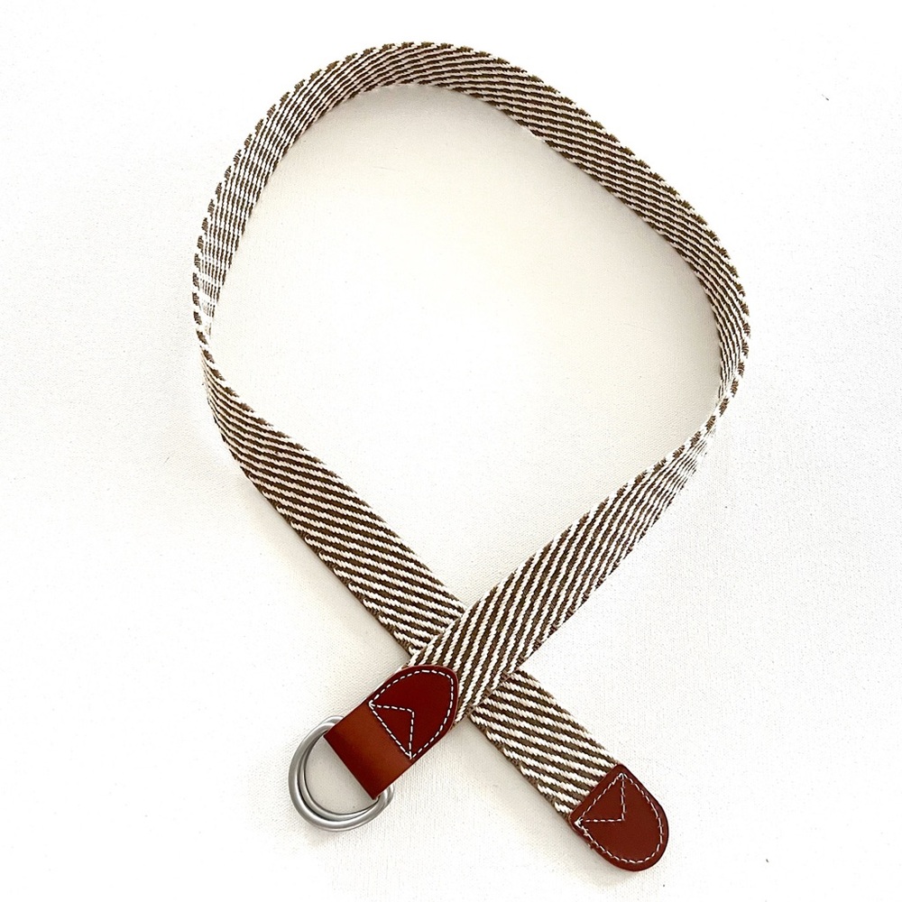 J. Crew Cotton D-Ring Adjustable Belt in Stripe Leather Trim Size Medium - Picture 3 of 7